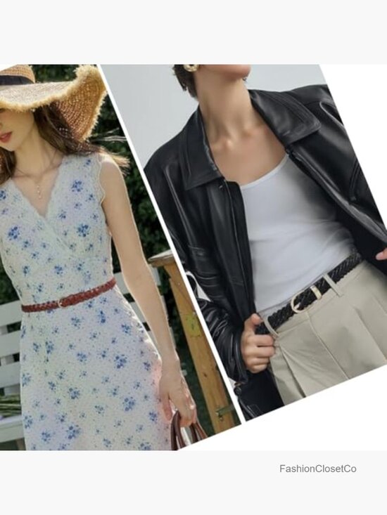 2pc Skinny Braided PU Leather Belts for Women - Fully Adjustable Woven Waist main image 4